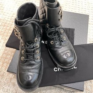 Chanel Shiny Goatskin Combat Boots 37.5